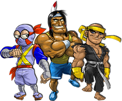 Three hand drawn fighters from Fight'N'Jokes